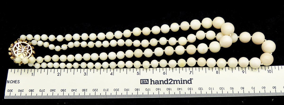 Vintage Natural Coral Graduated 5 to 13 mm Double Strand 14K Clasp Necklace