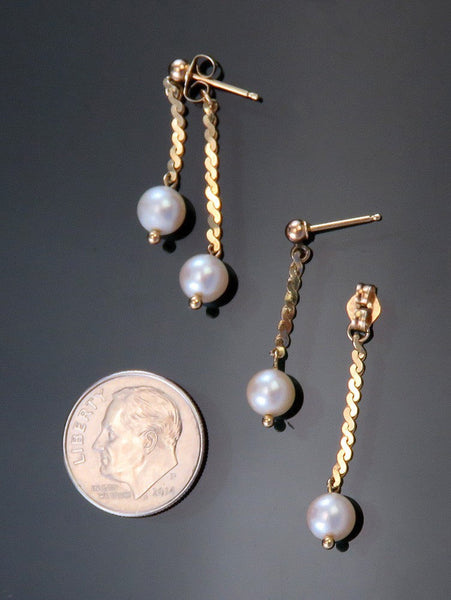 Fabulous Quality 14K Yellow Gold 5.9mm Pearl Dangle/Drop Earrings