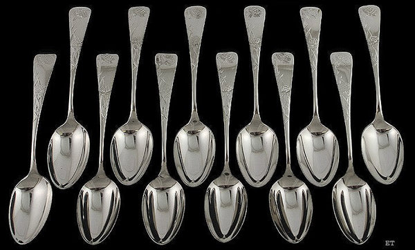12 Antique Gorham Carnation 1894 Sterling Silver Teaspoons 5 7/8" H Mono