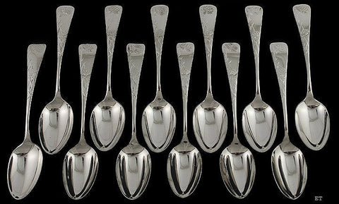 12 Antique Gorham Carnation 1894 Sterling Silver Teaspoons 5 7/8" H Mono