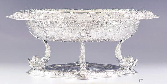 Antique Art Nouveau German .800 Silver Raised Serving Dish/Bowl 11" X 14 1/4"
