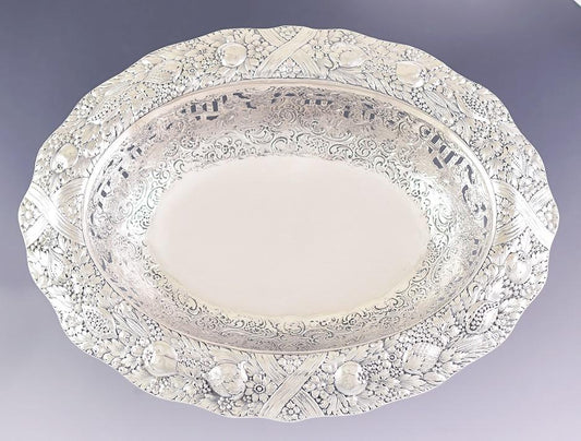 Antique Art Nouveau German .800 Silver Raised Serving Dish/Bowl 11" X 14 1/4"
