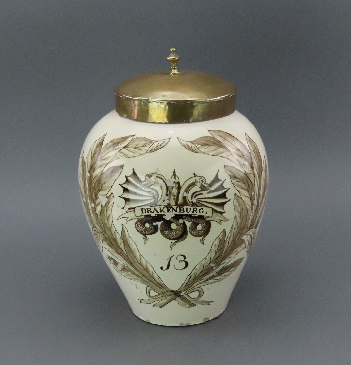 Rare c1800 German Tin Glazed Earthenware Tobacco Jar Drakenburg Museum Piece