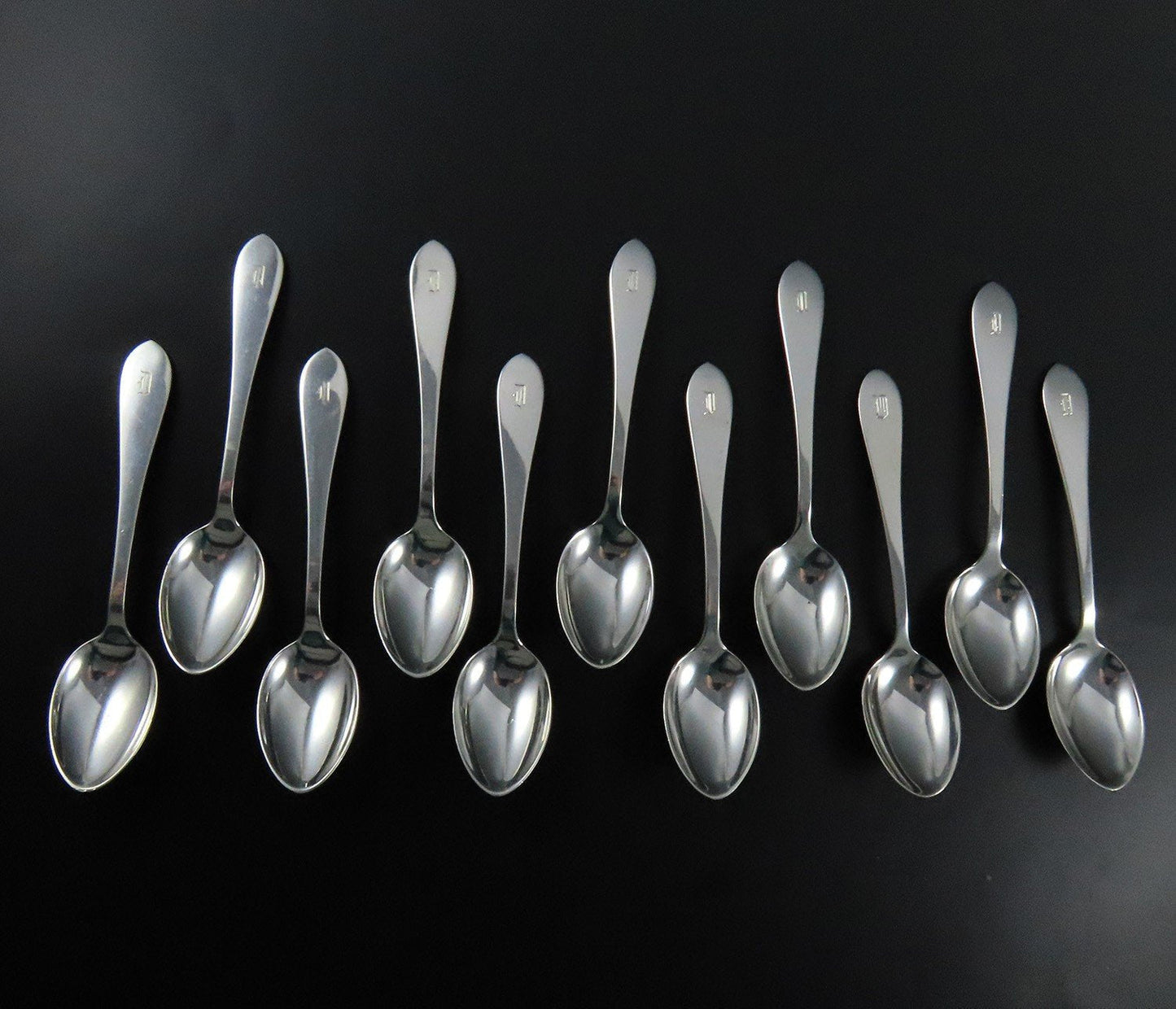 Set 11 Dominick Haff Sterling Silver Pointed Antique Demitasse Spoons D Mono