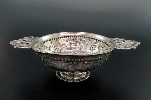 1902 Small Dutch Silver Footed Bowl Genre Scenes w/ Fancy Decorations