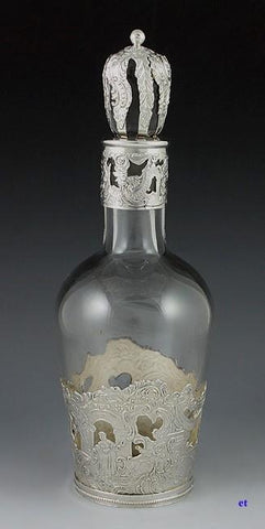 Quality 1890s German Decanter w/ Fancy Silver Overlay