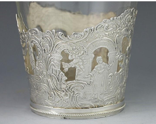 Quality 1890s German Decanter w/ Fancy Silver Overlay