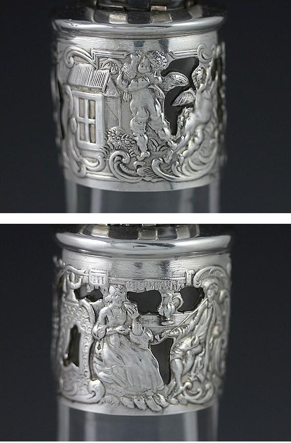 Quality 1890s German Decanter w/ Fancy Silver Overlay