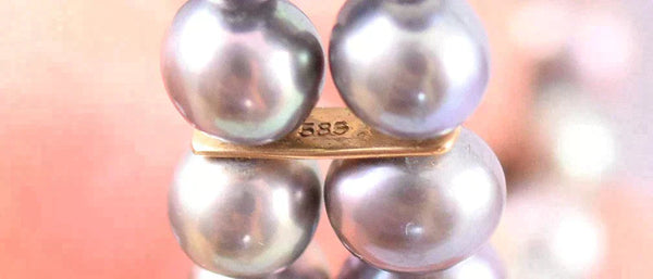 Fine Vintage Double-Stranded Dark Dyed Pearl Cuff Bracelet w/ 14k Gold Spacers