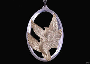 Vintage Gilt Sterling Silver Pendant w/ 2 Doves and "Peace/Goodwill", by Wallace