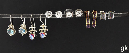 6 Pairs Sterling Silver Earrings Amethyst, Blue Topaz, Synthetic Stones Pierced