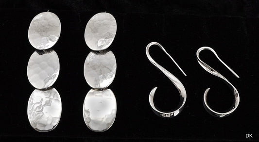 2 Pairs Sterling Silver Earrings India Pierced "S" Shaped and Dangle