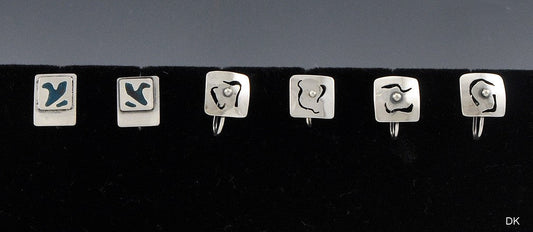 3 Pairs Lorna Pearson Sterling Silver Screw Back Earrings Hand Made