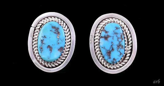 Genuine American Southwest Vintage Sterling Silver Turquoise Pierced Earrings