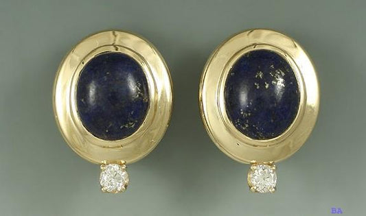 Stunning 14k Yellow Gold Lapis Lazuli & Diamond Earrings