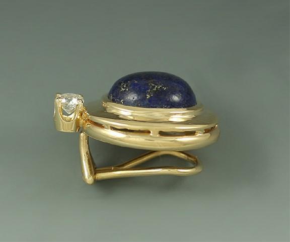 Stunning 14k Yellow Gold Lapis Lazuli & Diamond Earrings