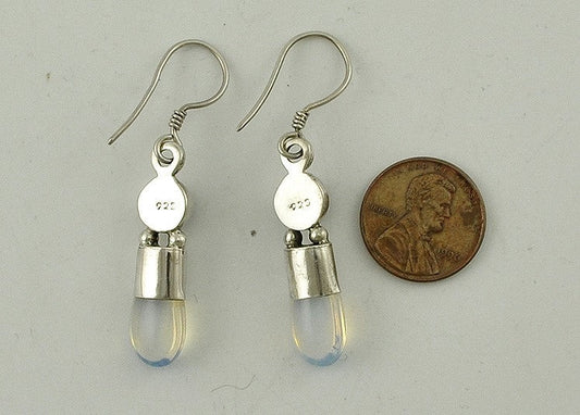 Great Pair Sterling Silver Genuine Garnet, Faux Moonstone/Glass Earrings Pierce