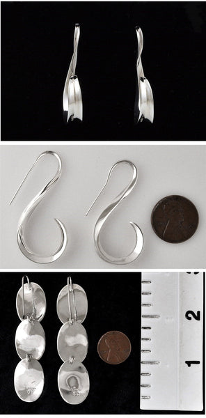 2 Pairs Sterling Silver Earrings India Pierced "S" Shaped and Dangle