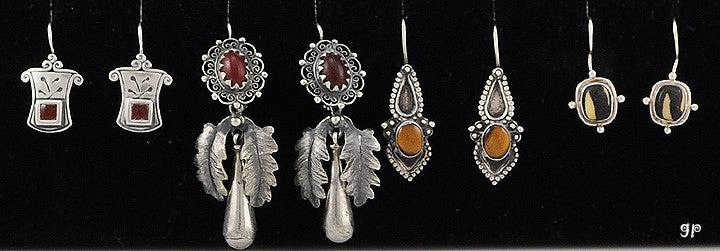 4 Pairs Sterling Silver Genuine Stone Handmade Vintage Dangle Earrings Boho