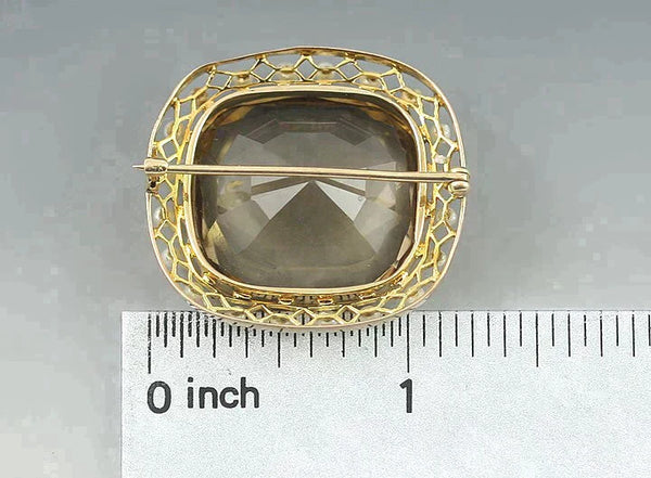 Wonderful Vintage 14k Gold Smoky Quartz Pearl Brooch Pin