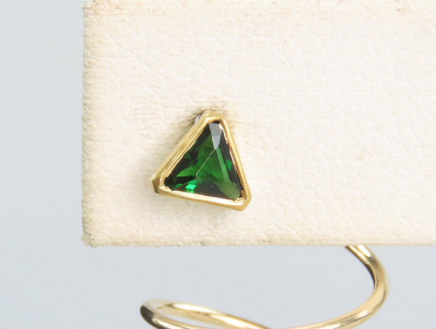 14k Yellow Gold Triangular Green Tsavorite Garnet Spiral Threader Earrings