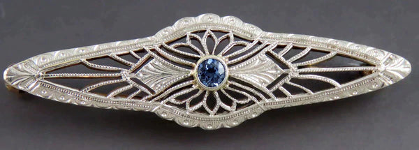 Antique Art Deco Platinum 14K Yellow Gold Sapphire Gemstone Pin or Brooch