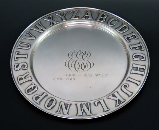 Stunning Krider Co Sterling Silver Child's Plate Alphabet Border 7 1/2 Inches