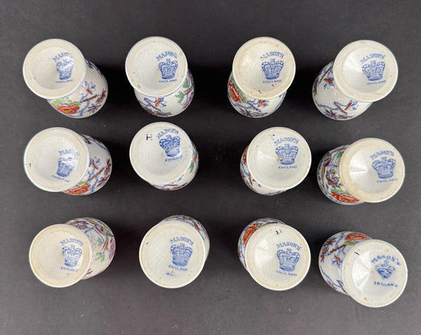 Fabulous Set 12 c1900 English Mason's Ironstone China Flying Bird Egg Cups