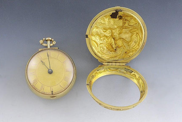 1753 20k Gold English Pair Case Fusee Pocket Watch By Daniel Vauguion