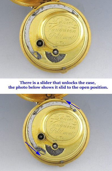 1753 20k Gold English Pair Case Fusee Pocket Watch By Daniel Vauguion