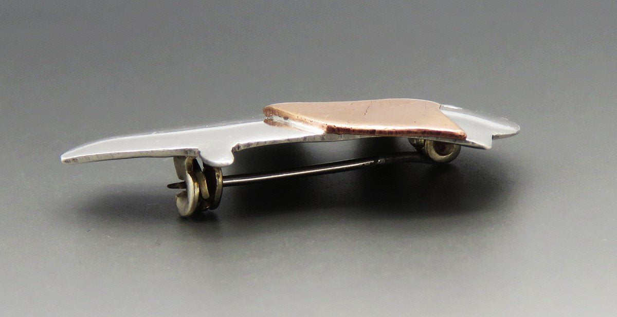 Unique Artisan Mexican Sterling Silver Copper Mixed Metal Elephant Pin Brooch