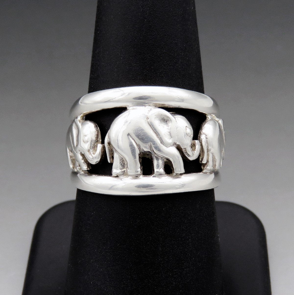 Artisan Sterling Silver Openwork Walking Elephant Wide Band Ring