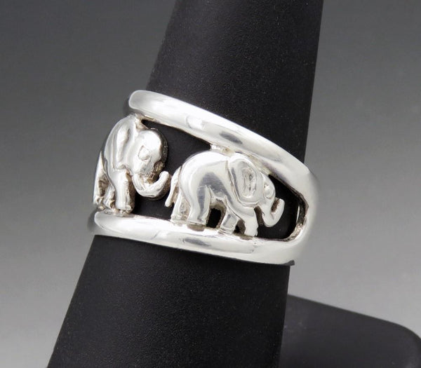 Artisan Sterling Silver Openwork Walking Elephant Wide Band Ring