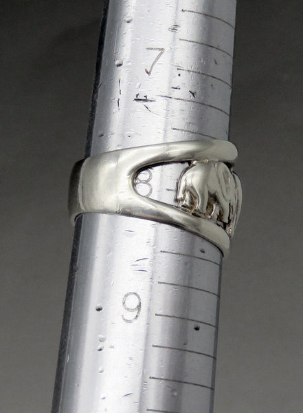 Artisan Sterling Silver Openwork Walking Elephant Wide Band Ring