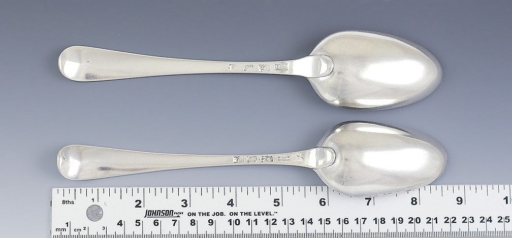 2 Antique 1775 1777 English Georgian Sterling Silver Table Place Spoons