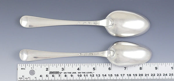 2 Antique 1775 1777 English Georgian Sterling Silver Table Place Spoons