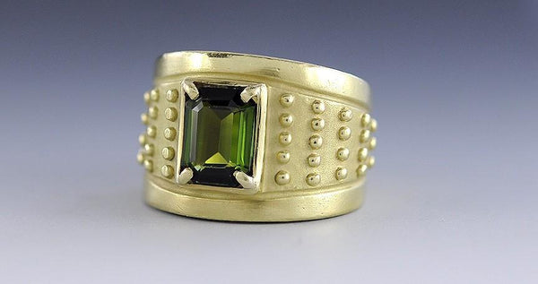Fabulous 18K Gold and Green Andalusite Ring Size 5 by Naltchayan