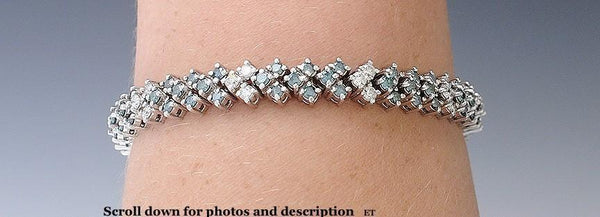 Stunning 14k White Gold White & Blue/Green Diamond Bracelet
