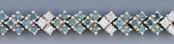 Stunning 14k White Gold White & Blue/Green Diamond Bracelet