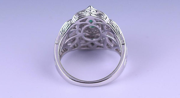 Stunning Chinese Sterling Silver Ring Set w/ Diamonds and Emerald, Sz 8.25