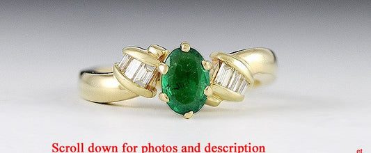 Attractive 14K Yellow Gold Emerald & Baguette Diamond Ring Size 8.25