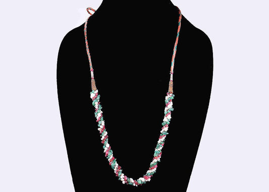 Lovely 1920s/30s Twisted Emerald/Ruby/Pearl Gemstone Necklace, Likely of India