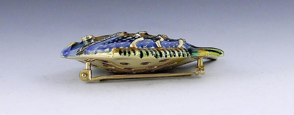 Heavy 18k Gold & Diamond Colorful Enamel Fish Brooch