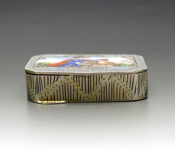 Charming VTG Italian 800 Silver Engraved Courting Scene Couple Snuff Trinket Box