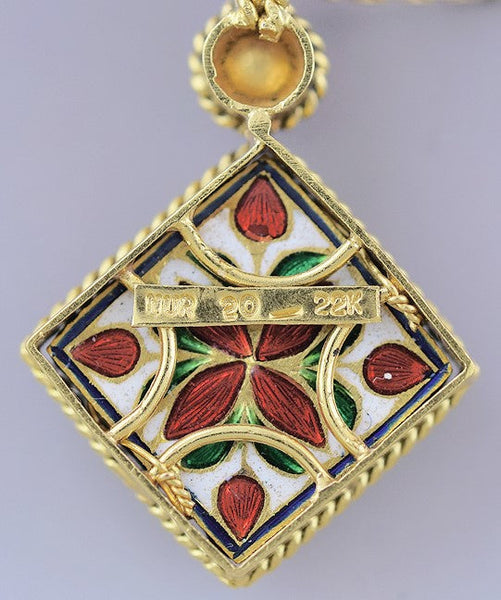 20-22kt Gold Ruby Diamond & Enamel Mughal Style Indian Nur Pendant Necklace