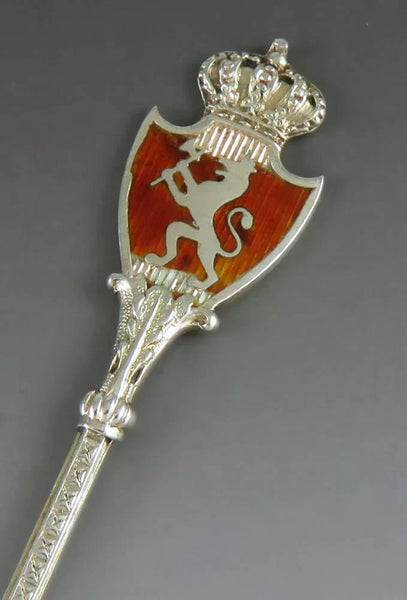 Vintage Silver Enamel Fjord Lion Shield Lake Loen Norway Souvenir Spoon Andersen