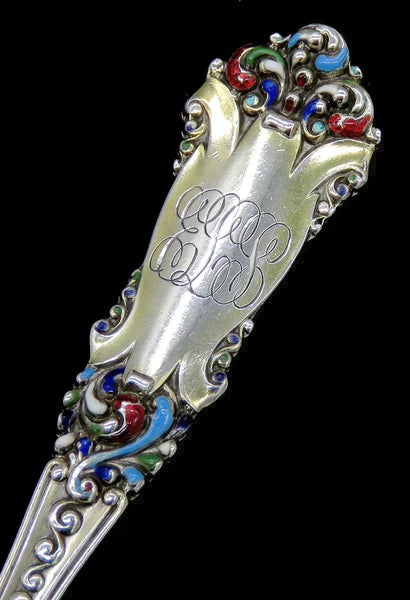 Antique Reed & Barton La Marquise 1895 Gilded Enamel Sterling Silver Sugar Spoon