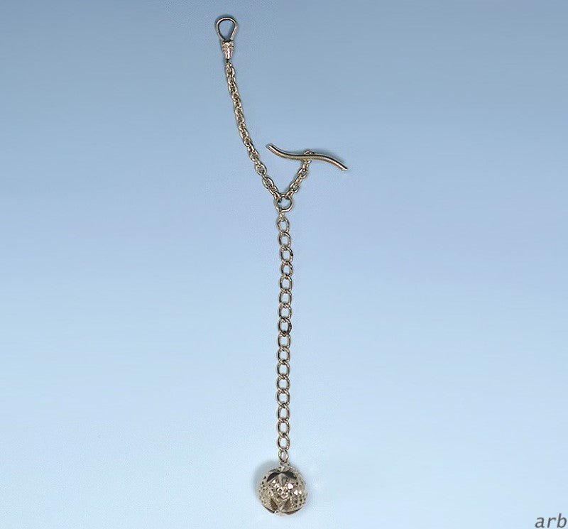 1800s GP American Victorian Watch Fob and Chain w/ Nicely Cut Gold Gilt Ball
