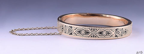 Fabulous Antique American Victorian 14K Gold Enamel Bangle/Bracelet Size 6 1/4