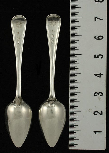 11 Antique c1870 Dutch Silver Threaded Dessert Soup Spoons 7 1/4"